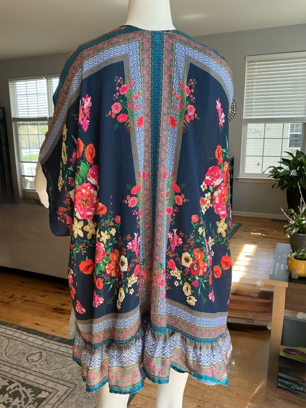 Umgee Fairy Draped Ruffle Trim Kimono Wrap Floral Hippie Relaxed Size M/L - Picture 12 of 13